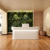 thumbnail of Empfangstheke & Bartheke mit Rundung, Vertikalstreifen-Design, für Salon, Hotel & Laden, Weiß 160×60×100cm【Baise160】