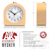 thumbnail of BEARWARE Wecker analog ohne Ticken - halbrund - Holz hell - Retro Design - beleuchtetes Ziffernblatt mit Licht - lautlos - Reisewecker - Weckton