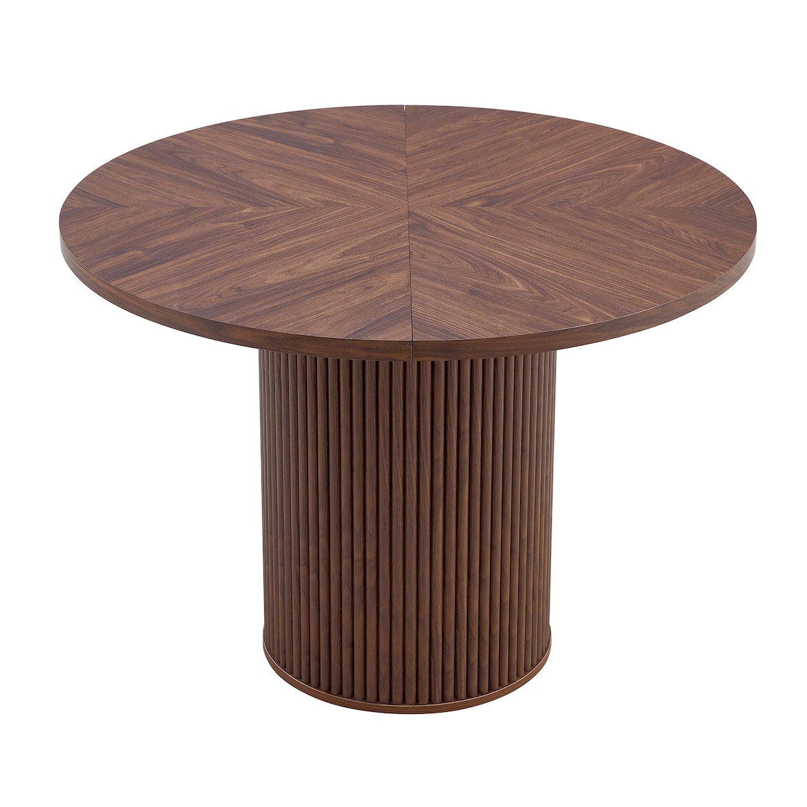 Standard-Esstisch MDF und Metall Walnuss rund 100x100x76 cm, 4-Segment-Tischplatte mit Stauraum