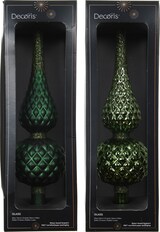 thumbnail of 1 Christbaumspitze Glas 30,5cm matt glänzend sortiert Weihnachtsbaumspitze Glitzerdekor Relief Christbaumschmuck Weihnachtsbaumschmuck Piniengrün