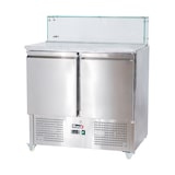 thumbnail of Romux® Table a Pizza Réfrigérée 2 Portes 90x70 cm pour 5 Bacs GN 1/6 Plan de Travail en Marbre et Cloche en Verre | Préparation Pizzas et Salades