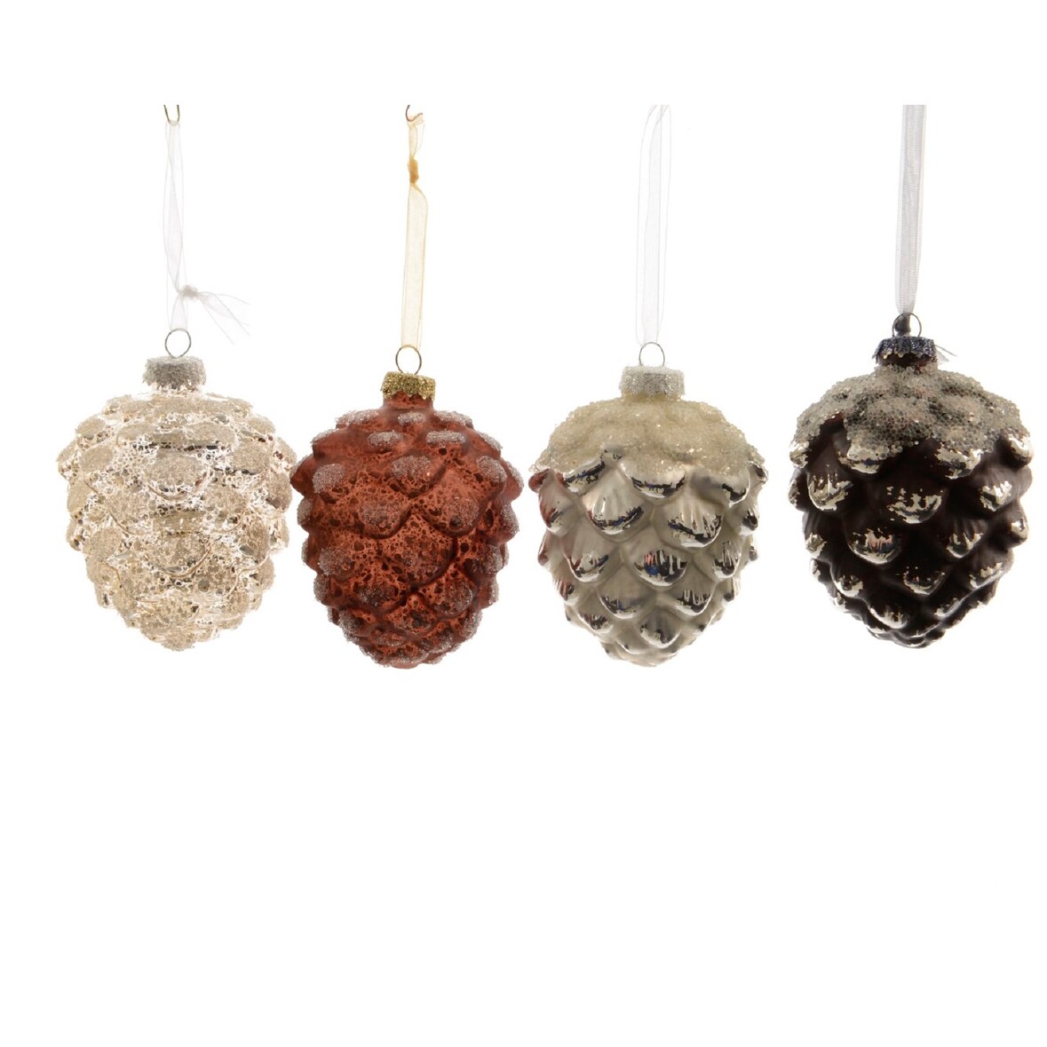 Christbaumschmuck Zapfen Glas Ø 7 Länge 10 cm 4 Stück creme/weiß/braun