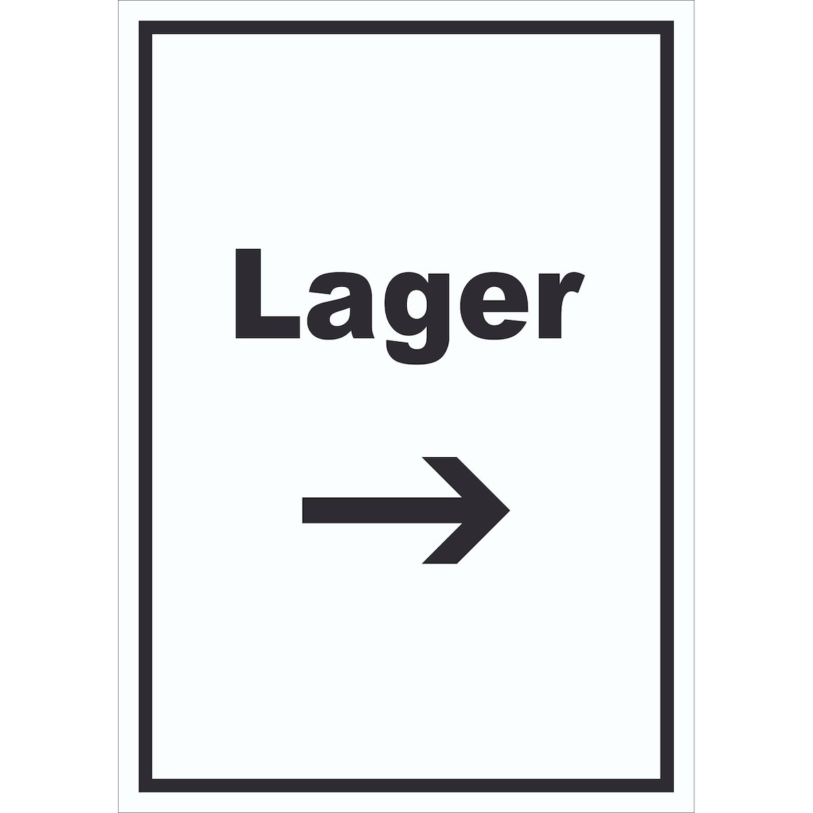 Lager Schild mit Text und Richtungspfeil rechts Storage Warenlager hochkant A3 (297x420mm)