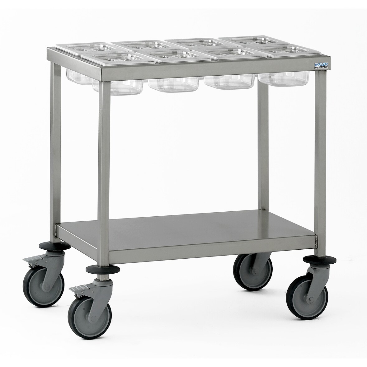 Tournus Gewürzwagen: Geliefert mit 8 Polycarbonat Behältern GN 1/6 100mm tief & Deckel.
