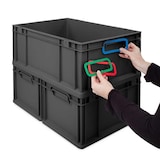 thumbnail of PROREGAL SuperSparSet 8x Eurobox NextGen Color mit Auflagedeckel & Verschlüsse, HxBxT 22x30x40cm, 20L, Schwarz, Griffe rot zu, Eurobehälter