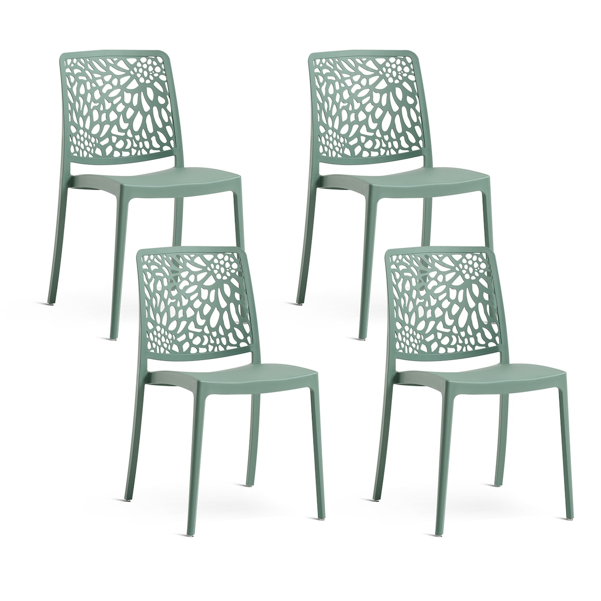 Set 4 Chaises Empilables en Polypropylène avec fibre de verre pour Jardin ou intérieur, hydrofuges et résistantes, design moderne - SOLE - Sauge