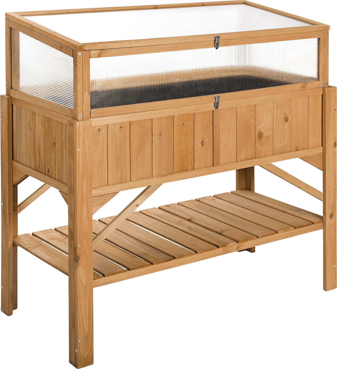 tectake Hoge plantenbak met plank en kweekopzet 119x57x124cm 119 x 57 x 90 cm Bruin
