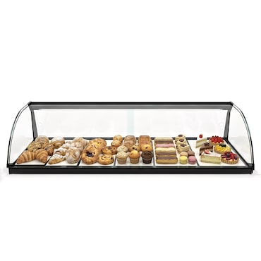 MBH - Vetrina espositiva neutra professionale Snack 120 cm vetri curvi. Espositore neutro da banco porta brioches per bar e pasticceria.