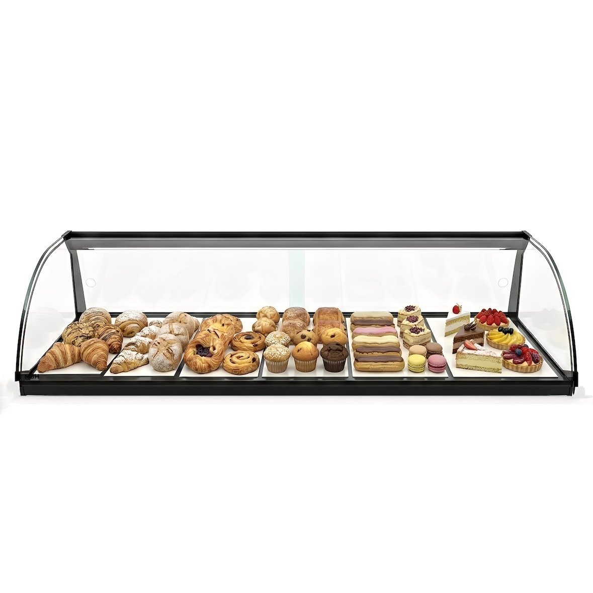 MBH - Vetrina espositiva neutra professionale Snack 120 cm vetri curvi. Espositore neutro da banco porta brioches per bar e pasticceria.