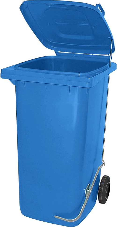 BRB 120 Liter Mülltonne/Müllgroßbehälter, blau, mit Fußpedal für handfreie Bedienung