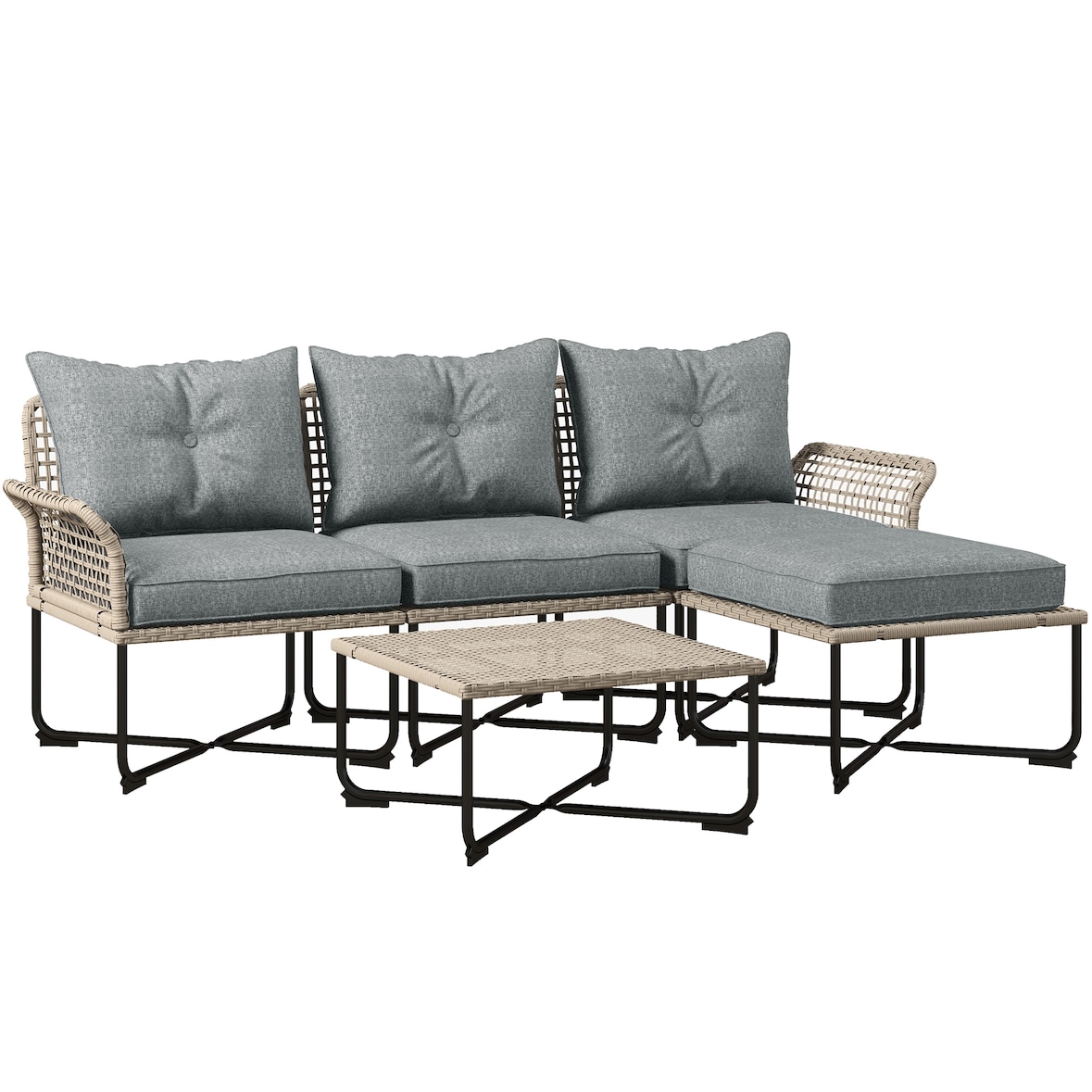 Conjunto de jardín de ratán sintético juego de 5 piezas muebles de jardín con 2 sofás esquineras 1 sofá de exterior 1 taburete 1 mesa de centro