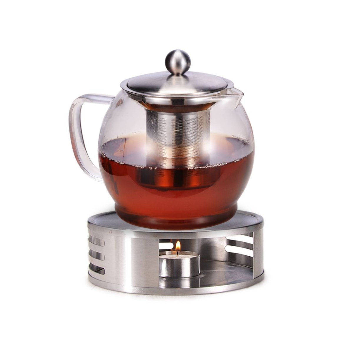 Teekanne Glas mit Edelstahl Stövchen Teebereiter Siebeinsatz Sieb Teewärmer 1,2l