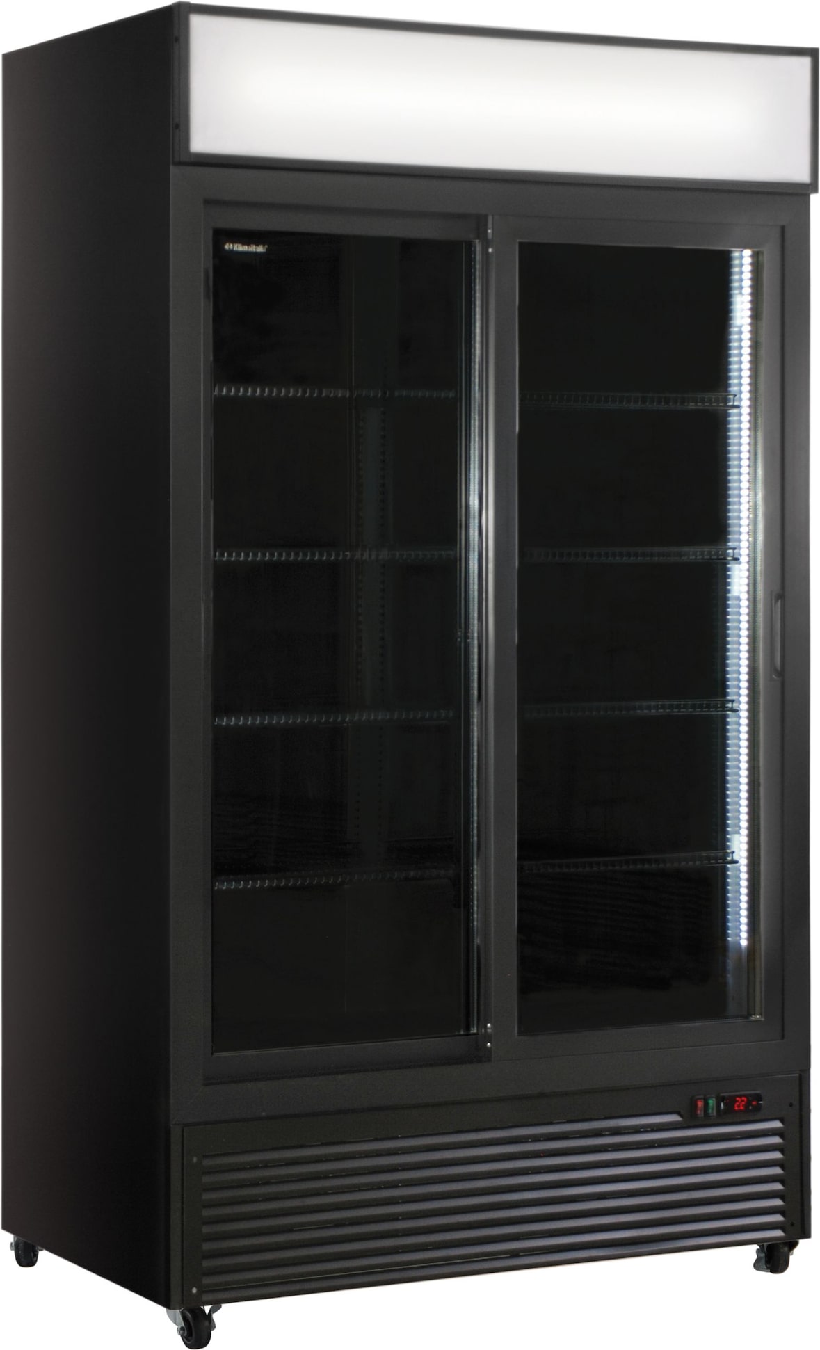 KLIMAITALIA Kühlschrank, Getränkevitrine, doppelt belüftete Schiebetür. Türsockel aus Edelstahl. Temperatur 0°C/+10°C.  Modell CL1100V2GCSLBLACK