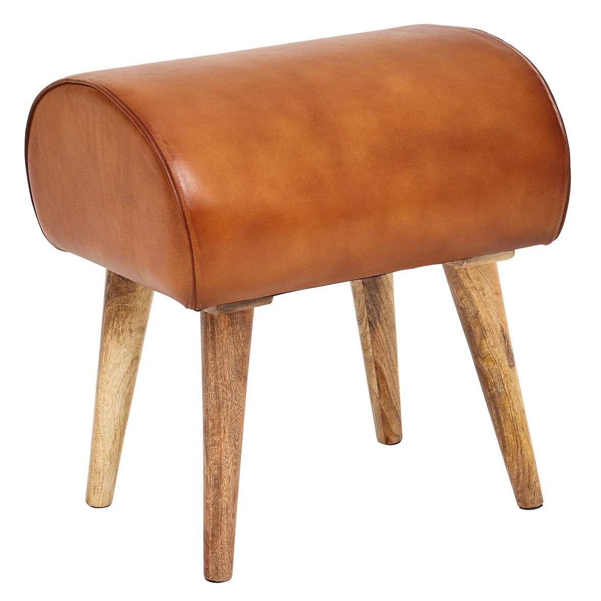 Sitzhocker Echtleder / Massivholz 45 x 53 x 40 cm Moderner Lederhocker, Kleiner Holzhocker Gepolstert, Turnbock Hocker mit