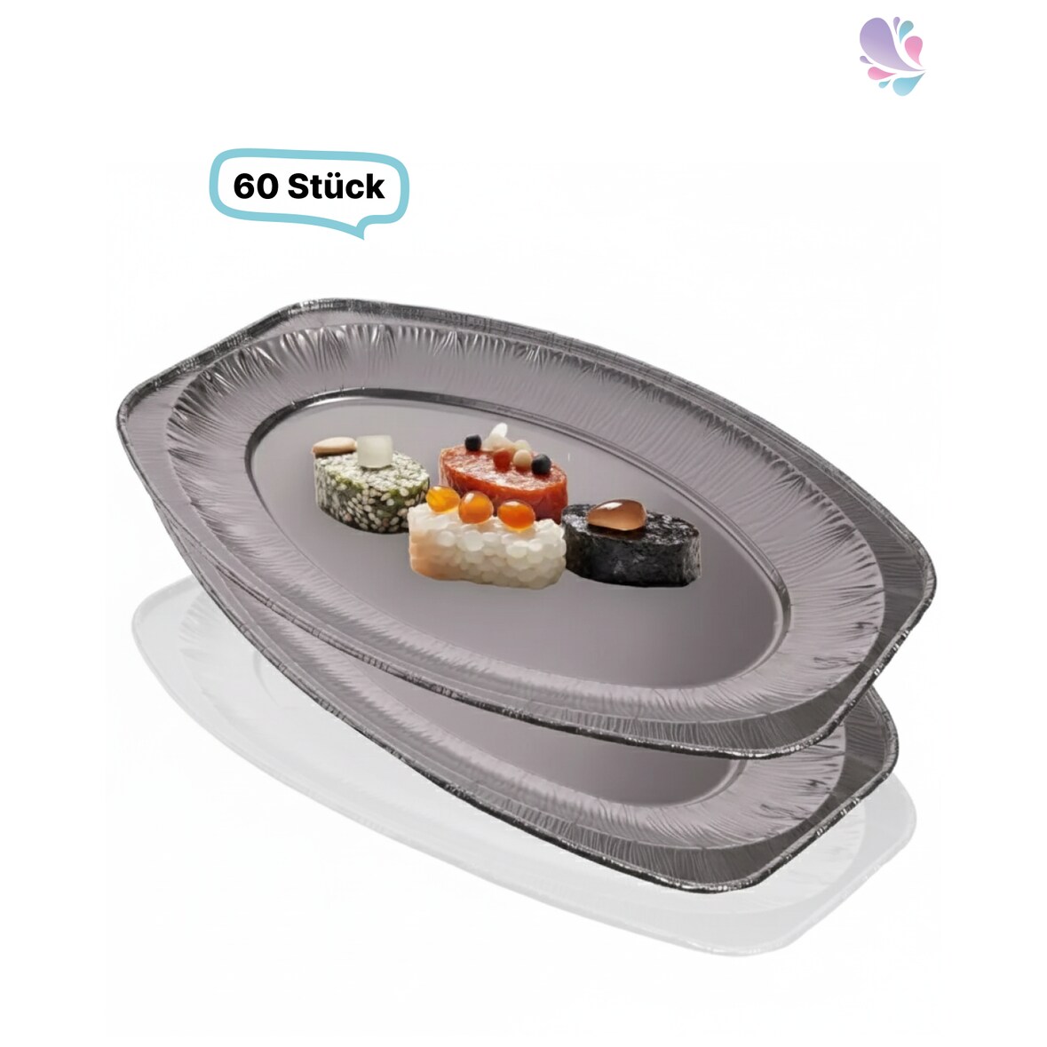 Alu-Platten, Servierplatten, oval, mittel, 60 Stk, 42,6 x 28,5 cm