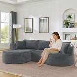 thumbnail of 3-Sitzer Sofa mit linker Chaiselongue, Kordstoff Grau, 76×264×168 cm, mit Getränkehaltern und Kissen, vakuumverpackt, komfortabel