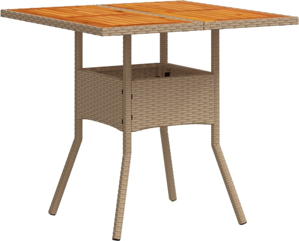 vidaXL Gartentisch Beige 80x80x75 cm Poly Rattan Akazienholz