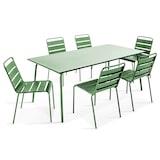 thumbnail of Set van tuintafel en 6 cactusgroene metalen stoelen