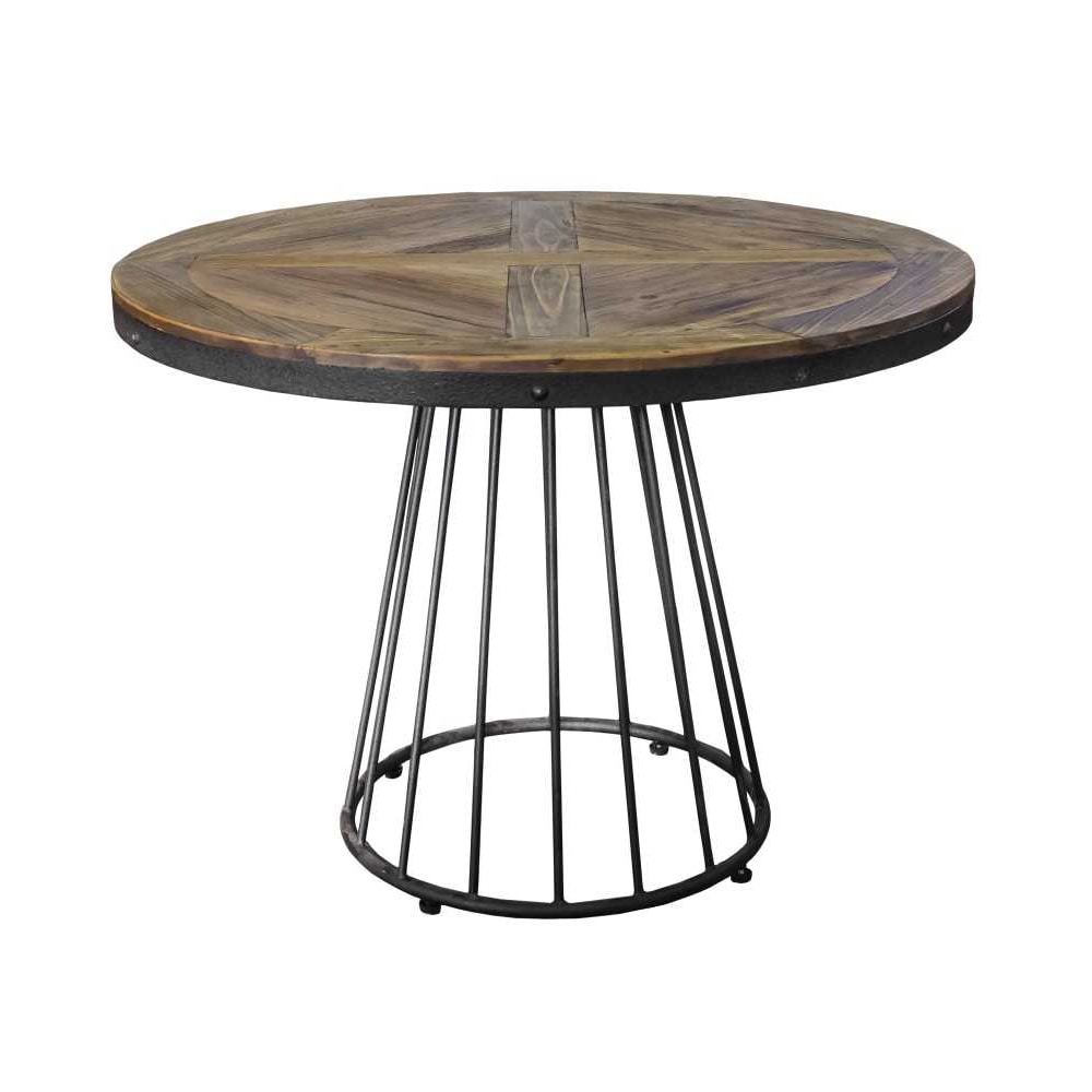 Table pied métal plateau bois ciré plateau Ø110 H80.5