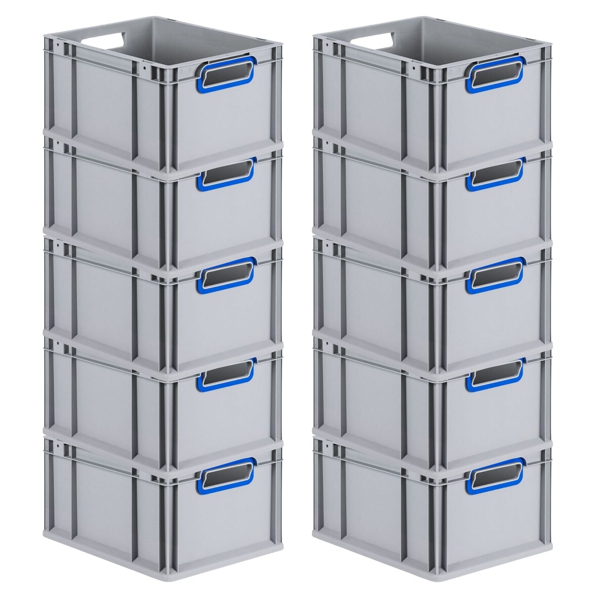 PROREGAL 10x Eurobox NextGen Color | HxBxT 22x30x40cm | 20 Liter | Griffe blau offen | Glatter Boden | Eurobehälter