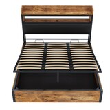 thumbnail of Bettrahmen 180x200 cm mit hydraulischer Hebevorrichtung und USB – elegantes Vintage-Design aus Holz und Metall Schwarz