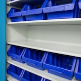 thumbnail of PROREGAL Flügeltürenschrank Owl mit 12 Fachböden + 58 Sichtlagerkästen | HxBxT 195x71x30cm | Lichtgrau/Lichtblau | Spind, Kleinteillager