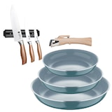thumbnail of BERGNER - Juego 3 Sartenes Ø18/20/24cm de Aluminio Prensado Reciclado Verde Mango Extraíble con 3 Cuchillos Acero Inoxidable con Soporte Magnético
