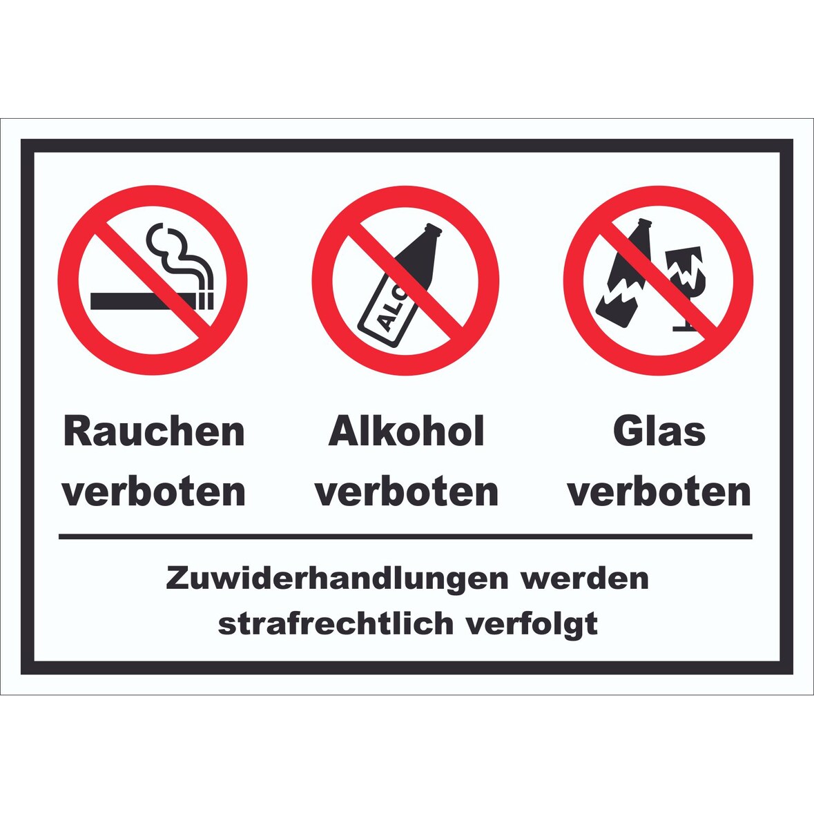 Schild Alkohol Rauchen Glas verboten A5 Rückseite selbstklebend