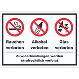 thumbnail of Schild Alkohol Rauchen Glas verboten A5 Rückseite selbstklebend