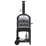 thumbnail of Forno per pizza da giardino doppia griglia pietra refrattaria con ruote HWC-N15 166x70x48cm acciaio nero