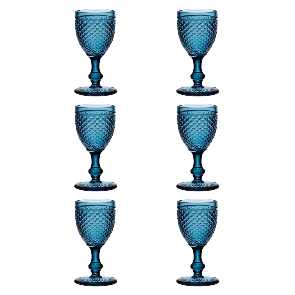 EME Mobiliario Pack 6 uds. Copas Cristal Tallado color azul