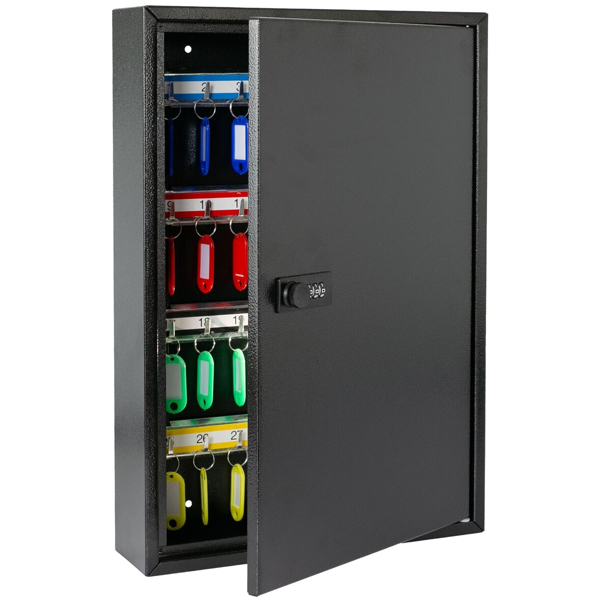 HMF 13664-02 Schlüsselschrank mit Zahlencode, Schlüsselkasten groß, 64 Haken, 45 x 30 x 8 cm, Schwarz