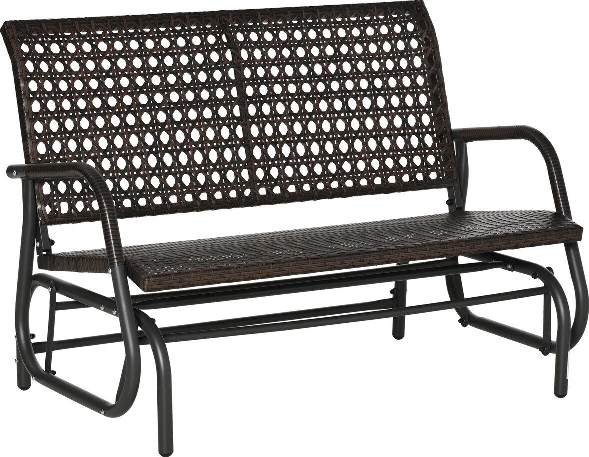 Outsunny Mecedora de Ratán de 2 Plazas Banco Balancín de Jardín con Balanceo Ergonómico y Marco de Metal para Terraza Carga 220 kg 120x70x84 cm