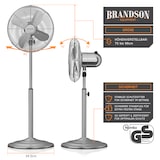thumbnail of Brandson Standventilator 35W mit Oszillation 80 Grad im Chrom Design, 30 cm Rotor, höhenverstellbarer Standfuß, 3 Geschwindigkeiten, 30 Grad neigbar