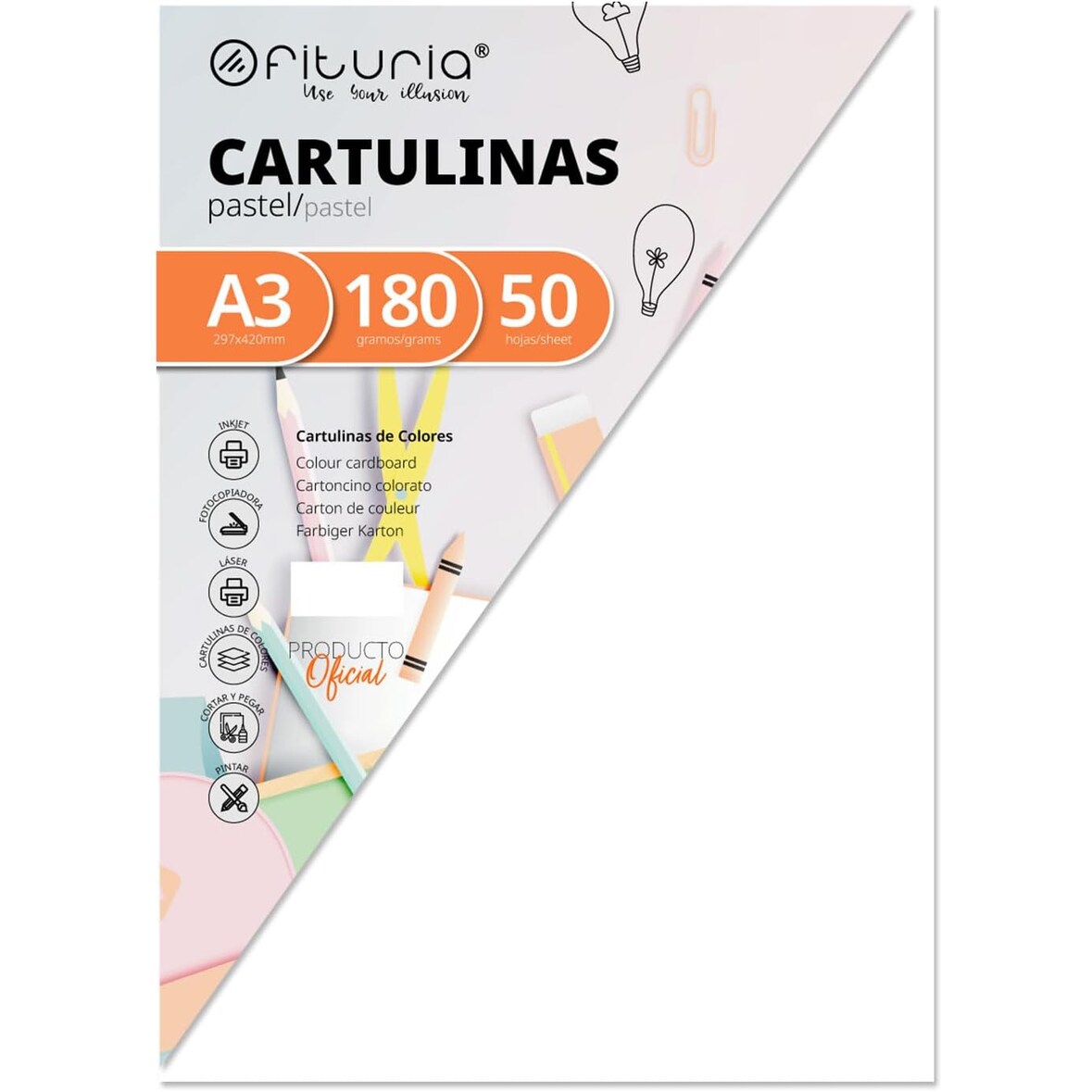 Pack 50 Cartulina A3 180g, Color Blanco para Manualidades, Diseños Creativos y Proyectos de Arte · Ofituria