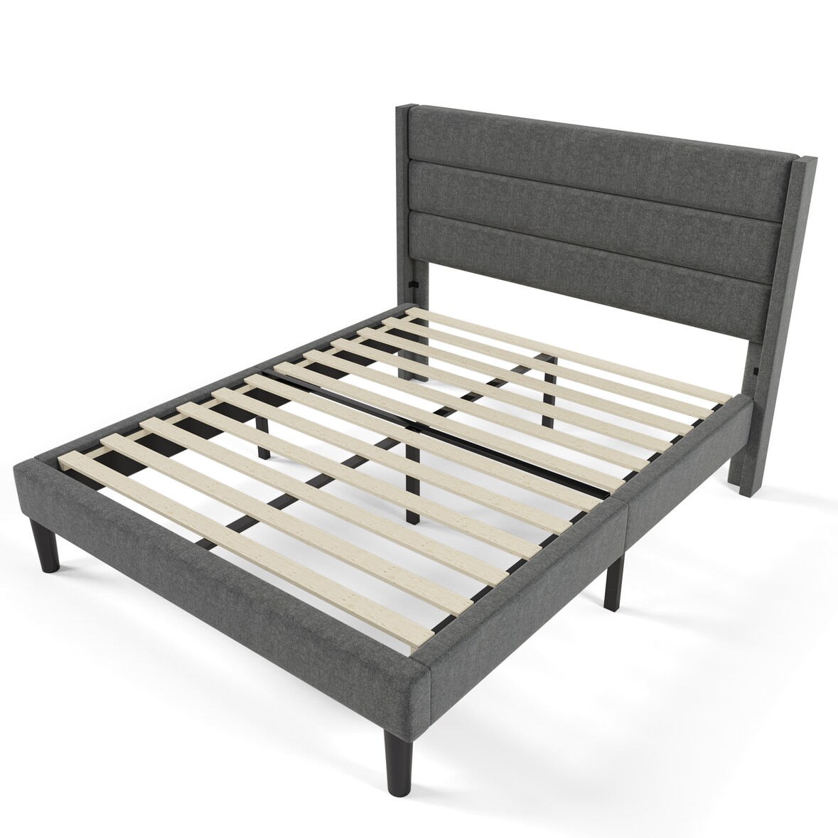 Polsterbett Bettgestell 140x200 mit Lattenrost Kopfteil ergonomisch Leinenbezug 7-Zonen Matratze stabil modernes Komfortbett dunkelgrau