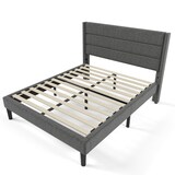 thumbnail of Polsterbett Bettgestell 140x200 mit Lattenrost Kopfteil ergonomisch Leinenbezug 7-Zonen Matratze stabil modernes Komfortbett dunkelgrau