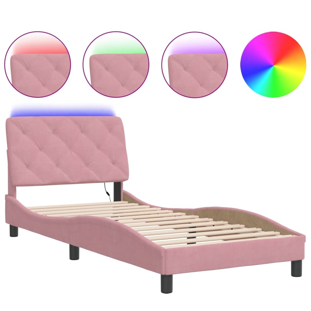 vidaXL Bettgestell mit LED-Leuchten Rosa 90x190 cm Samt