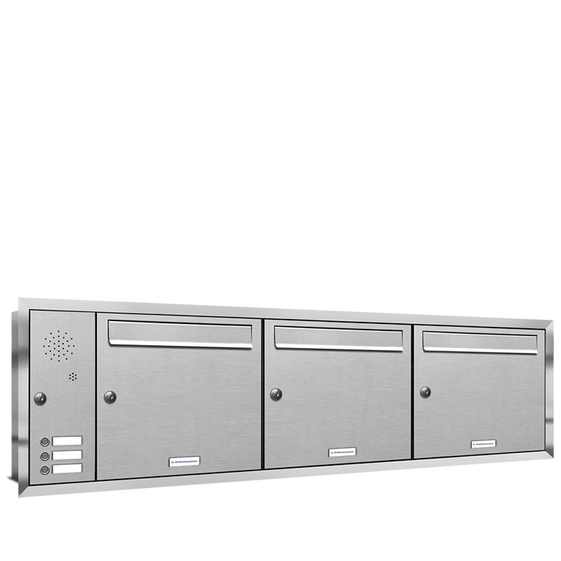 AL Briefkastensysteme 3 Fächer Premium Edelstahl Unterputz Briefkasten Anlage mit Klingeln, Post A4, robust, wetterfest, Artikelnummer: 331T3U3KSL