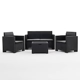 thumbnail of Salon de jardin SALINA en résine effet rotin avec coussins déhoussables, comprenant un canapé deux places, deux fauteuils et une table coffre – Noir