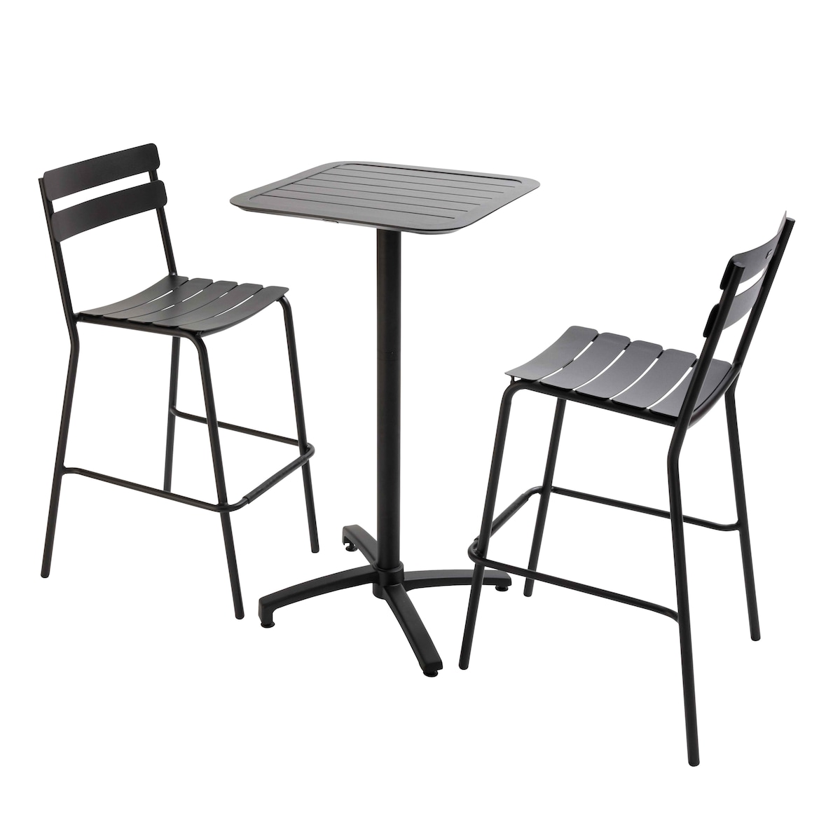 Ensemble table haute de terrasse et 2 chaises en aluminium noir