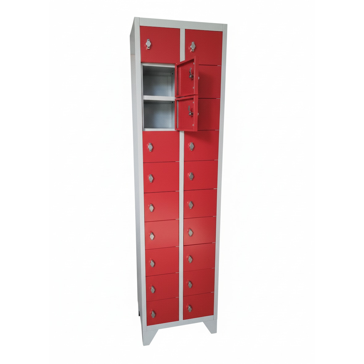 Meuble Porte-Téléphone en Métal avec 20 Casiers, Serrure Verrouillable, Rouge, 47,5 x 30 x 180 cm