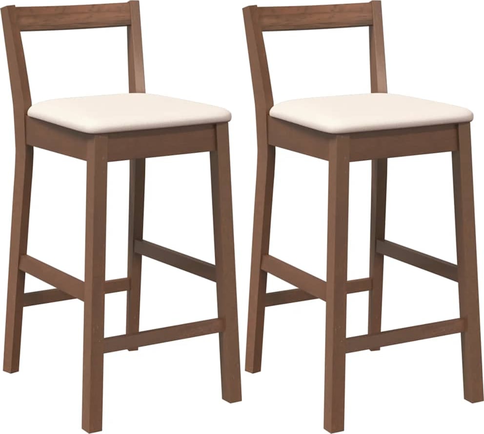 vidaXL Barhocker mit Kissen 2 Stk. Braun Massivholz Gummibaum