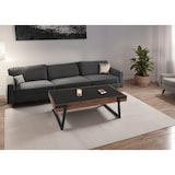 thumbnail of Tavolino HWC-L89, tavolo da salotto, ferro 43x120x64cm pietra sinterizzata aspetto marmo nero legno marrone scuro