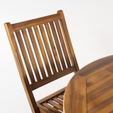 thumbnail of Conjunto ao ar livre de madeira de teca grau A. Mesa redonda de 90 cm e 2 cadeiras dobráveis.