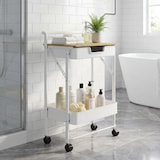 thumbnail of HOMCOM carrito auxiliar con ruedas de 2 niveles carro de cocina estrecho con 1 cajón y 1 cesta carrito organizador para dormitorio salón blanco