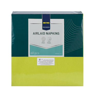 METRO PROFESSIONAL Serviettes Airlaid, 40 x 40 cm, 1/4 de pli, 4 plis, vert, 60 pièces