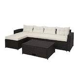 thumbnail of Poly-Rattan Garnitur HWC-J34, Balkon-/Garten-/Lounge-Set Sitzgruppe Sofa, Staufach ~ braun, Kissen creme-beige