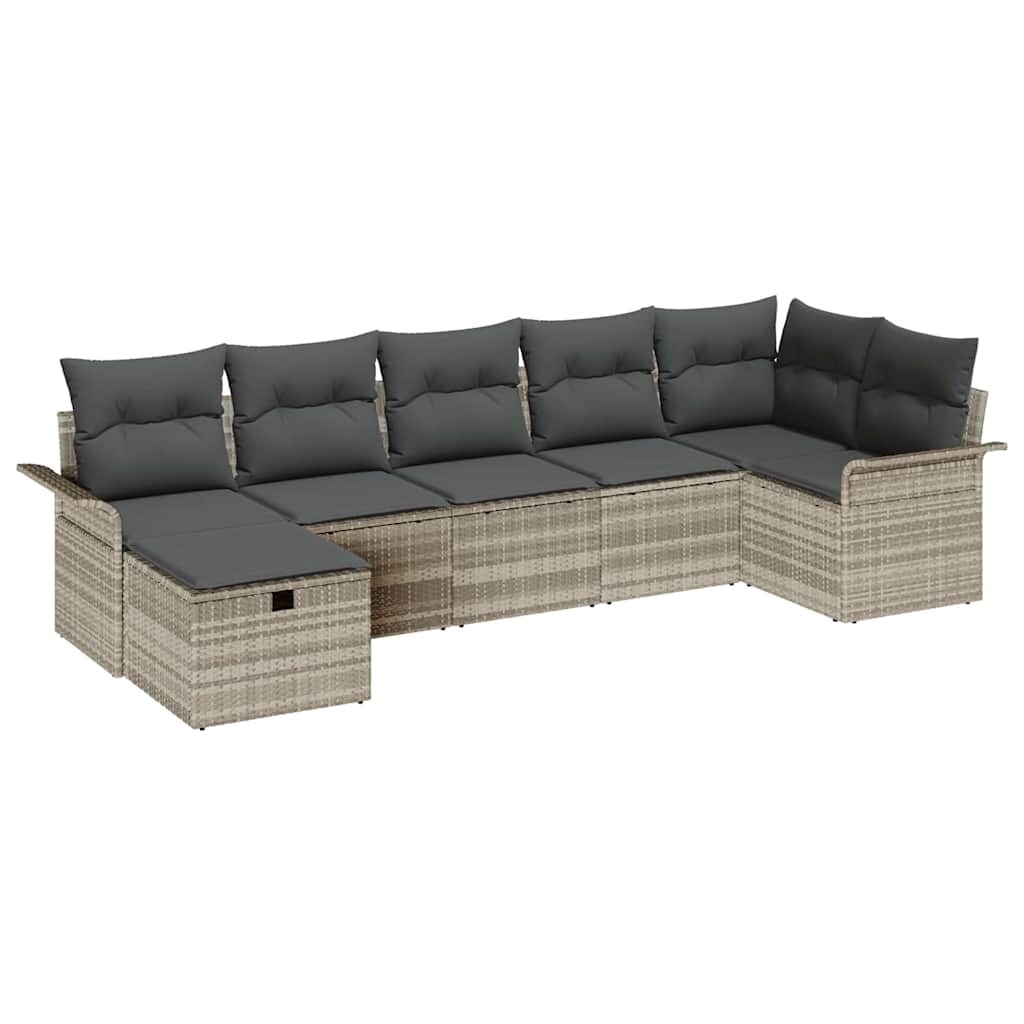 vidaXL Garten-Sofa-Set mit Kissen 7 pcs Hellgrau 297,5 x 132,5 x 85 cm