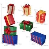 thumbnail of COSTWAY 119 cm grote LED-cadeaudozen, 4 stapelbare kerstdecoratiedozen met 52 warmwitte lampjes, verlichte kerstdoos